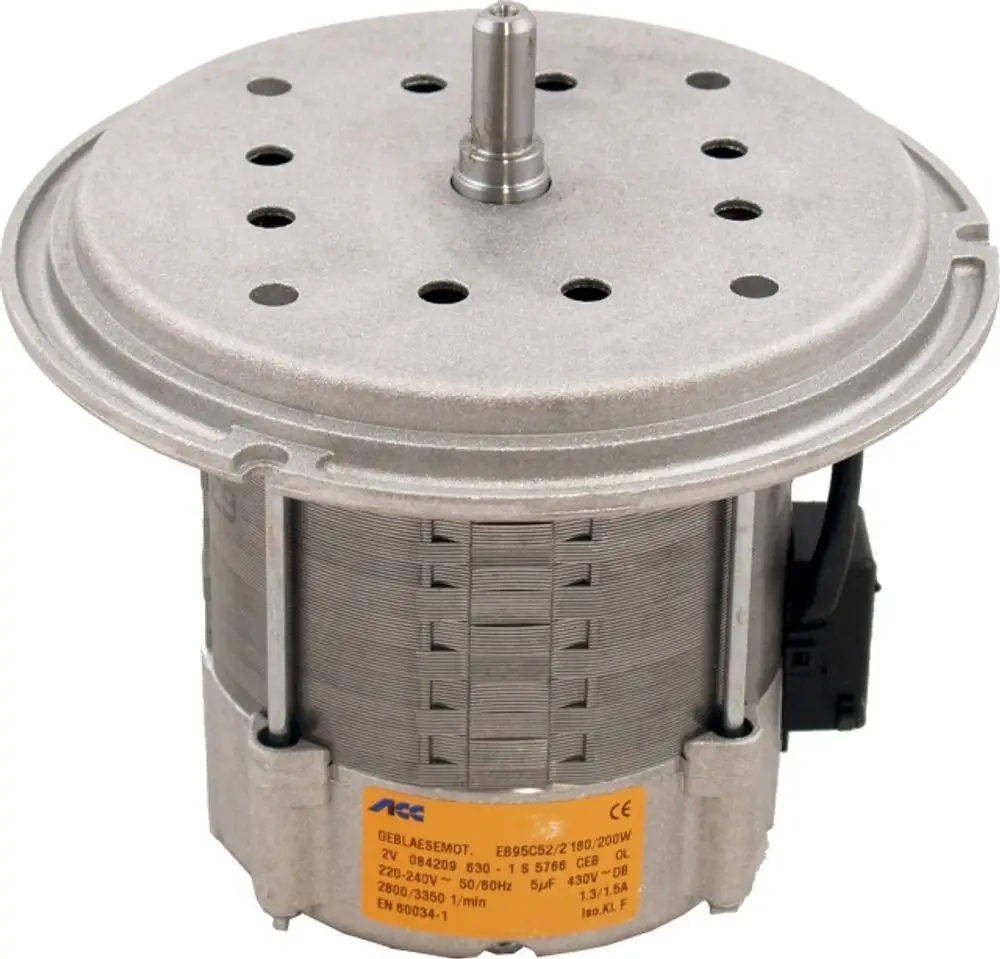 Elektromotor mit Kondensator, gefertigt von Wolf, in metallischer Ausführung. Sichtbare Anschlussklemmen und Beschriftung auf der Seite.